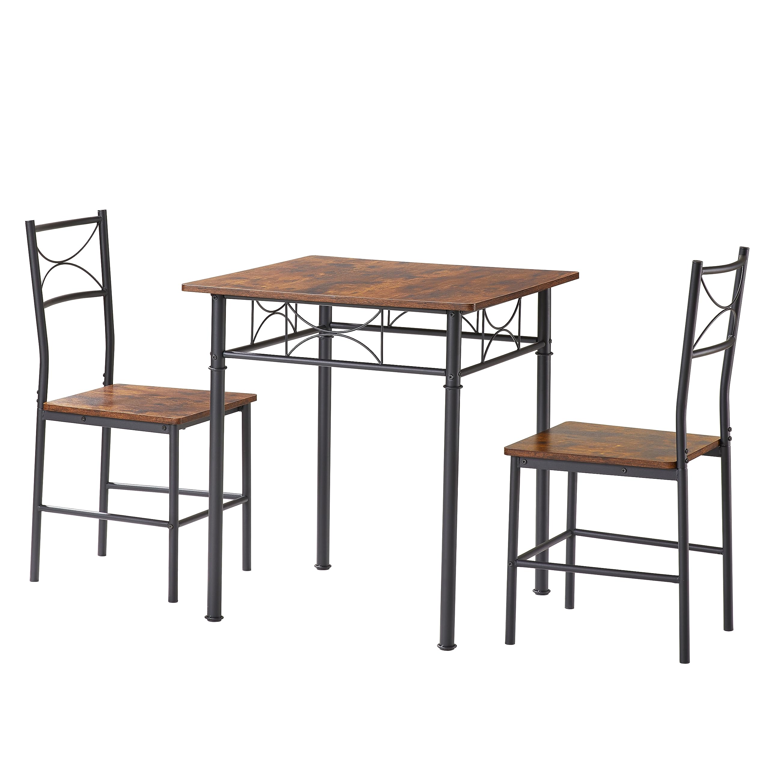 MEGOIVARTEN 3 Piece Small Square Dining Table Set for Kitchen Breakfast Nook, Pub Dining Set, Modern Square bar Table and Stools for 2, Wood Grain Tabletop for Compact Space w/Steel Frame