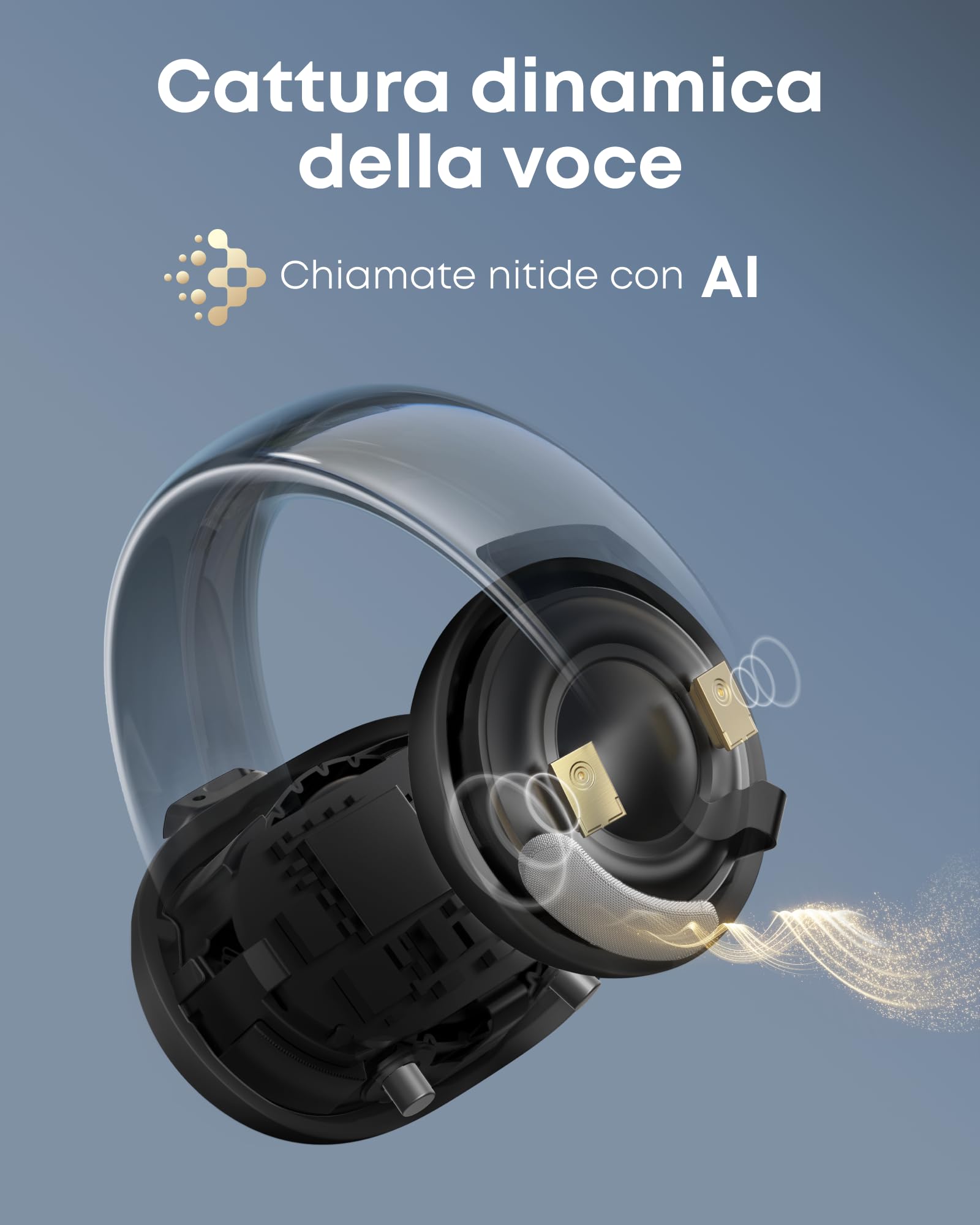 soundcore AeroClip by Anker, Auricolari Open-Ear, Cuffie Clip-On, Comfort Adattivo, Chiamate Chiare con 4 Microfoni e AI, Adattamento Stabile, Driver da 12mm per Suono Nitido, Design a Anello Aperto