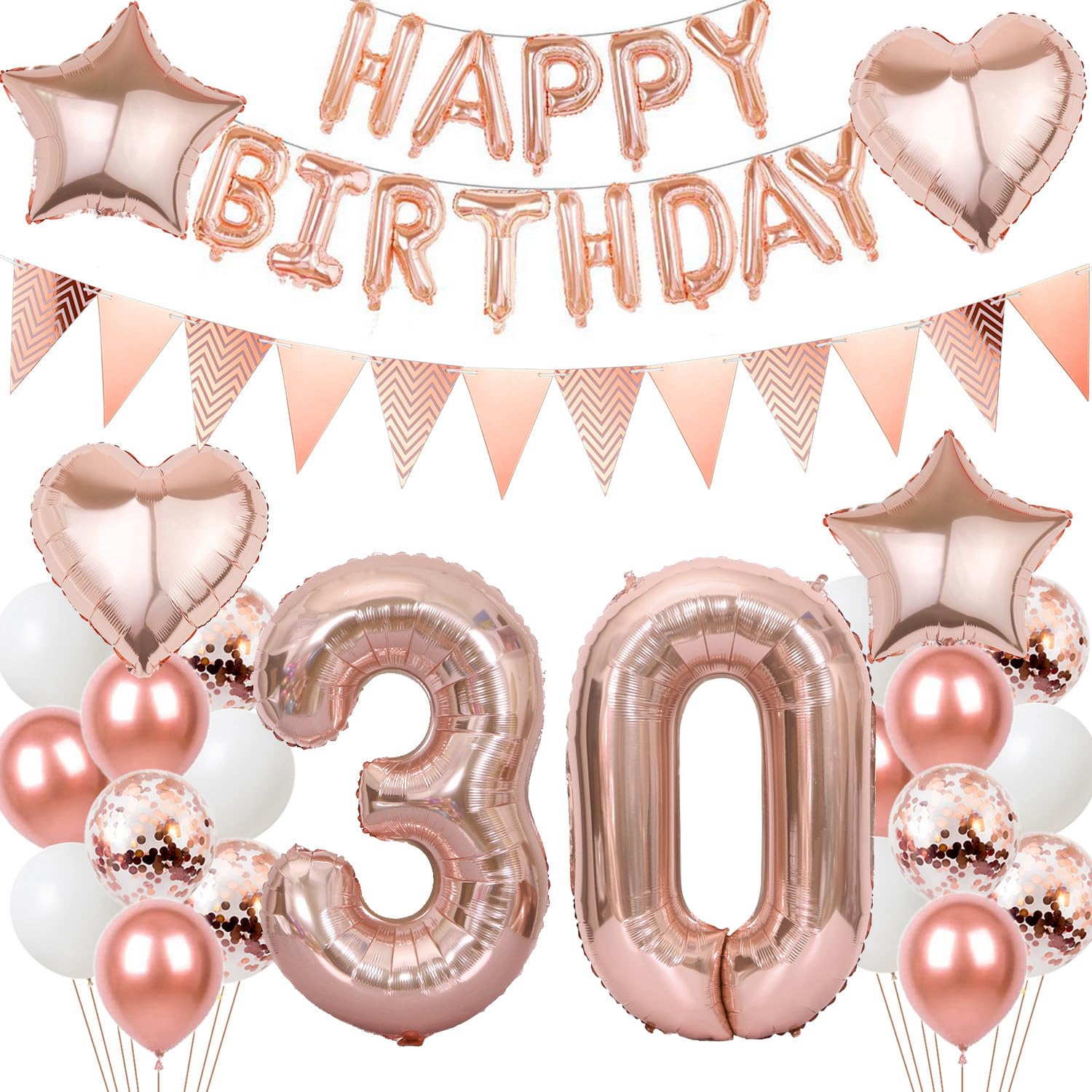 KOBOKO Set Palloncini Per 30° Compleanno Donna - Oro Rosa Con Striscione, 28 Pezzi Per Decorazione Festa