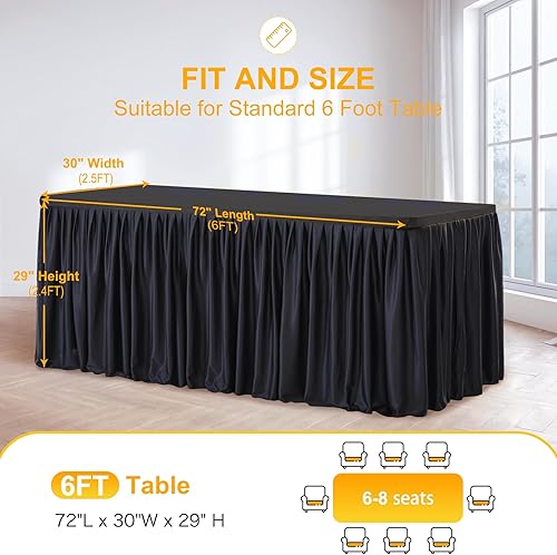 Miniatura 4 de Paquete de 2 manteles rectangulares negros para mesas de 6 pies, manteles ajustables de poliéster elásticos 6T para bodas, cumpleaños, fiestas,