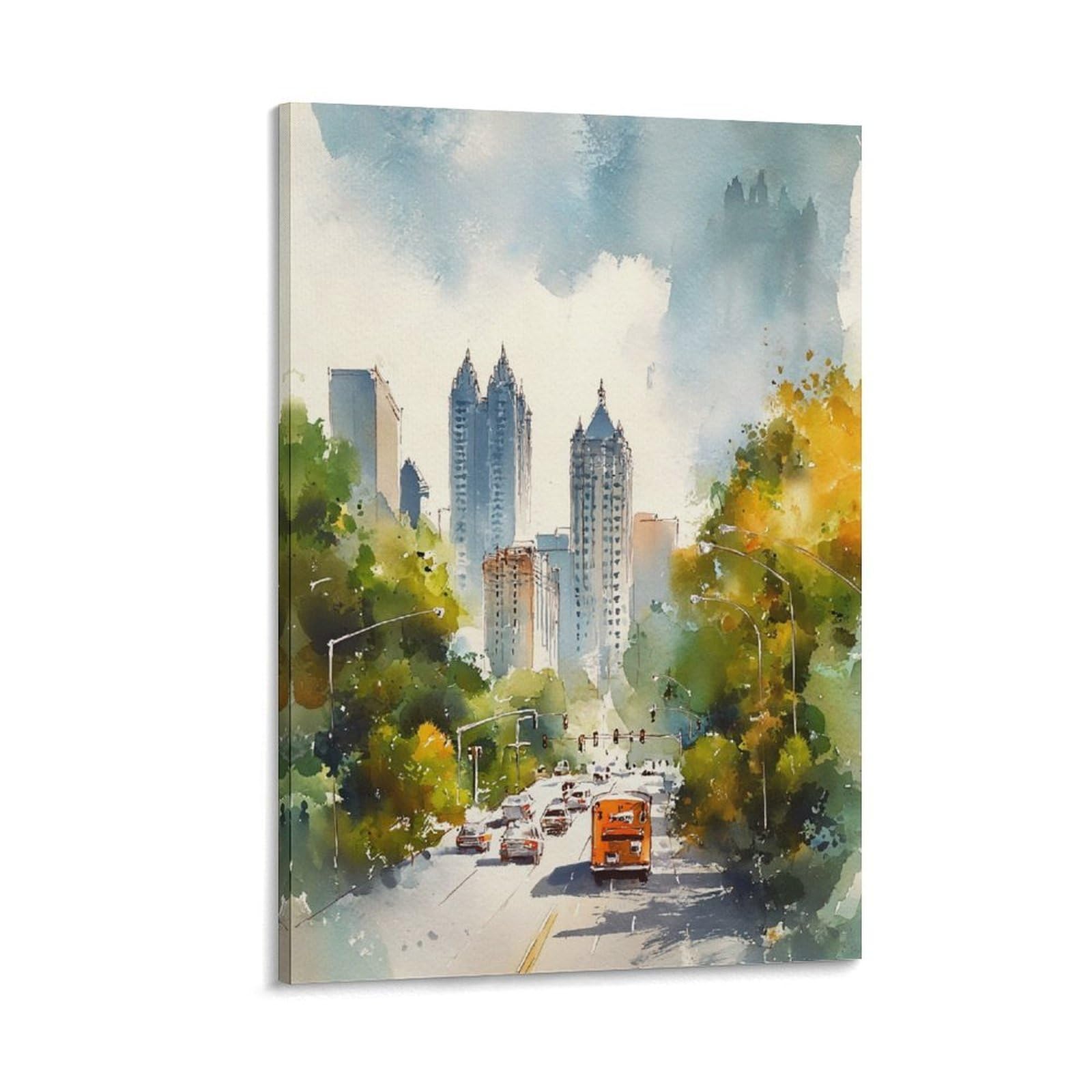 XWYMXZ Austin Texas Watercolor Painting Travel Home Posters 24x36inch(60x90cm) Vintage Watercolor Canvas Art