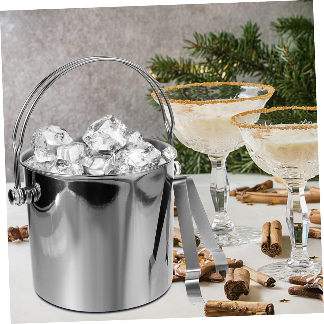 Ice Cube Bucket Set with Strainer & Tongs - Large Capacity Ice Holder for Home & Hotel Use - Scratch Resistant Design for Wine & Beer Serving