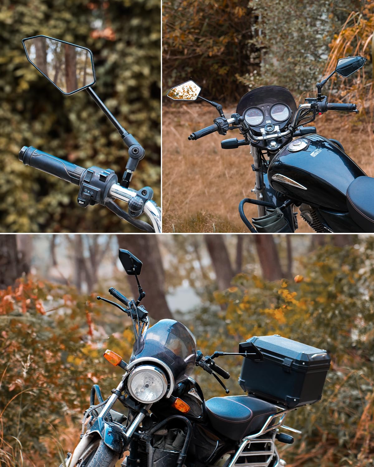 SUPAREE Specchietti Moto Manubrio Pieghevoli Specchietti Moto Omologati 360 Gradi con Bulloni Filettati M8/M10 per Scooter Cruiser ATV 2 Pezzi