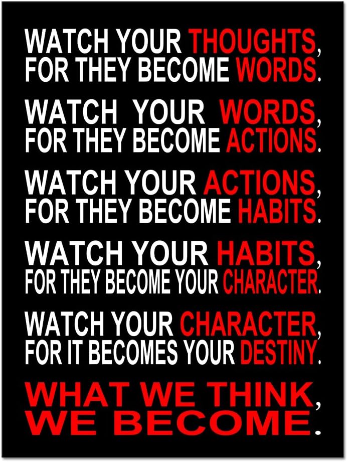 Wieco Art - Watch Your Thoughts Motivational Classroom Poster Modern Canvas Prints Wall Art Paintings for Home Office Living Room Decorations