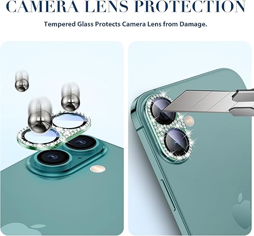 Miniatura 10 de Goton Compatible con iPhone 15 Plus  15 protector de lente de cámara, cubierta de metal con purpurina brillante, accesorios protectores de pantalla