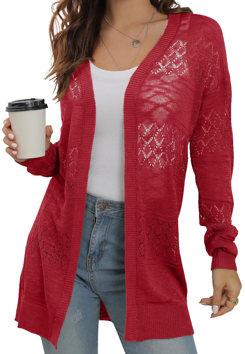 GRECERELLE Lightweight Cardigan Sweaters for Women Crochet Knit Open Front Long Sleeve Loose Casual Boho Summer Beach Coverup