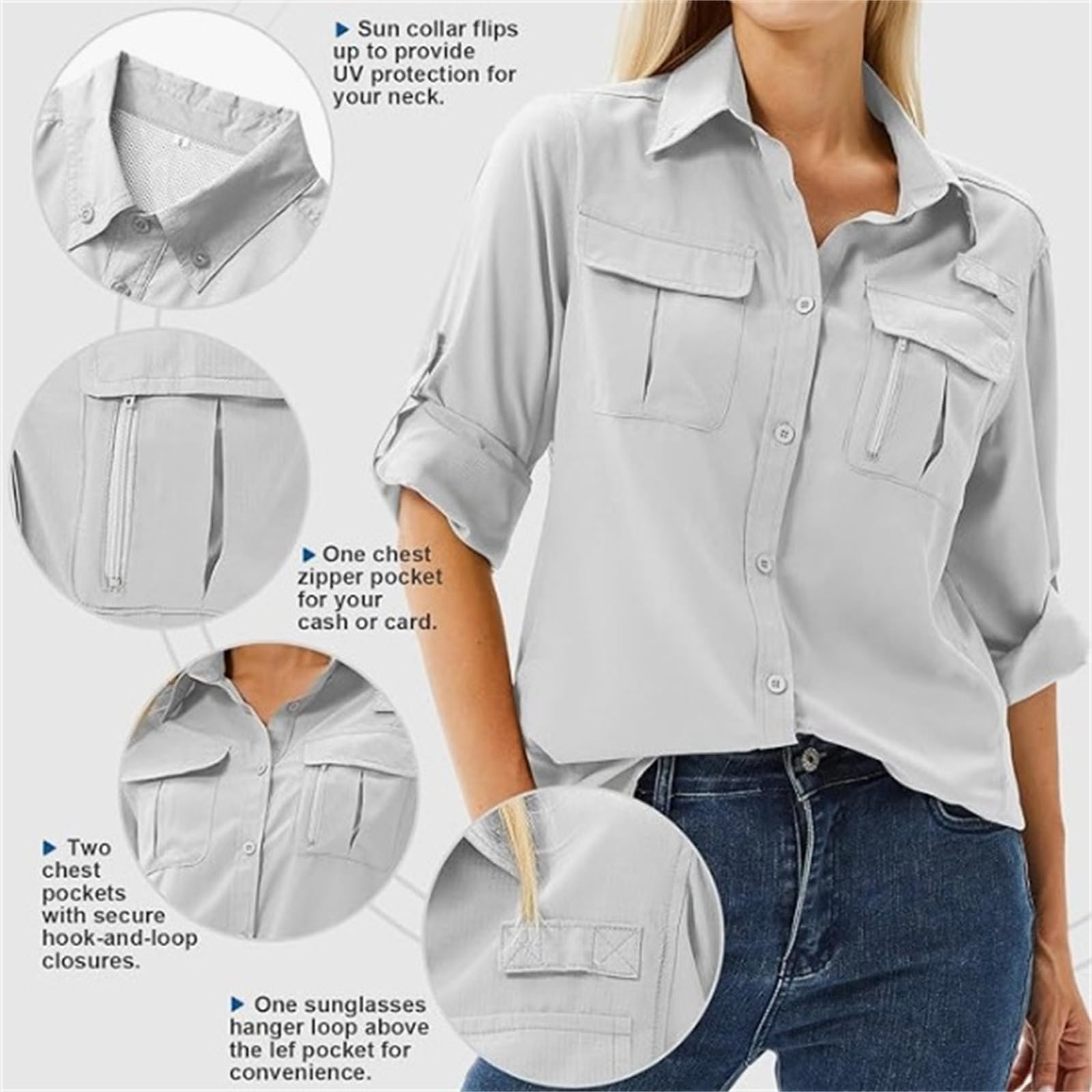 Chemise d'extérieur à manches longues UPF 50 à séchage rapide pour femme, chemise de safari anti-UV pour safari, randonnée, pêche