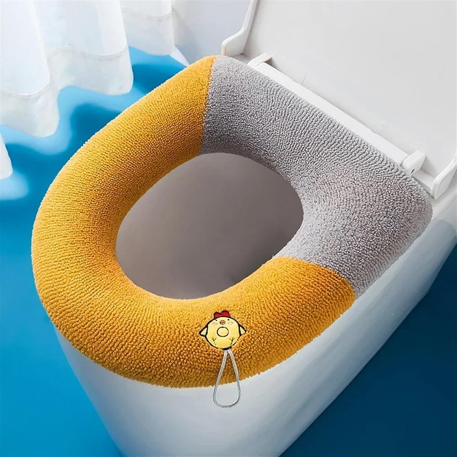 Toilet Cushion with Handle Cute Cartoon Pattern Toilet Seat Cover Soft Warm Zipper Toilet Seat Cushion O-shaped Universal (Size : Yellow)