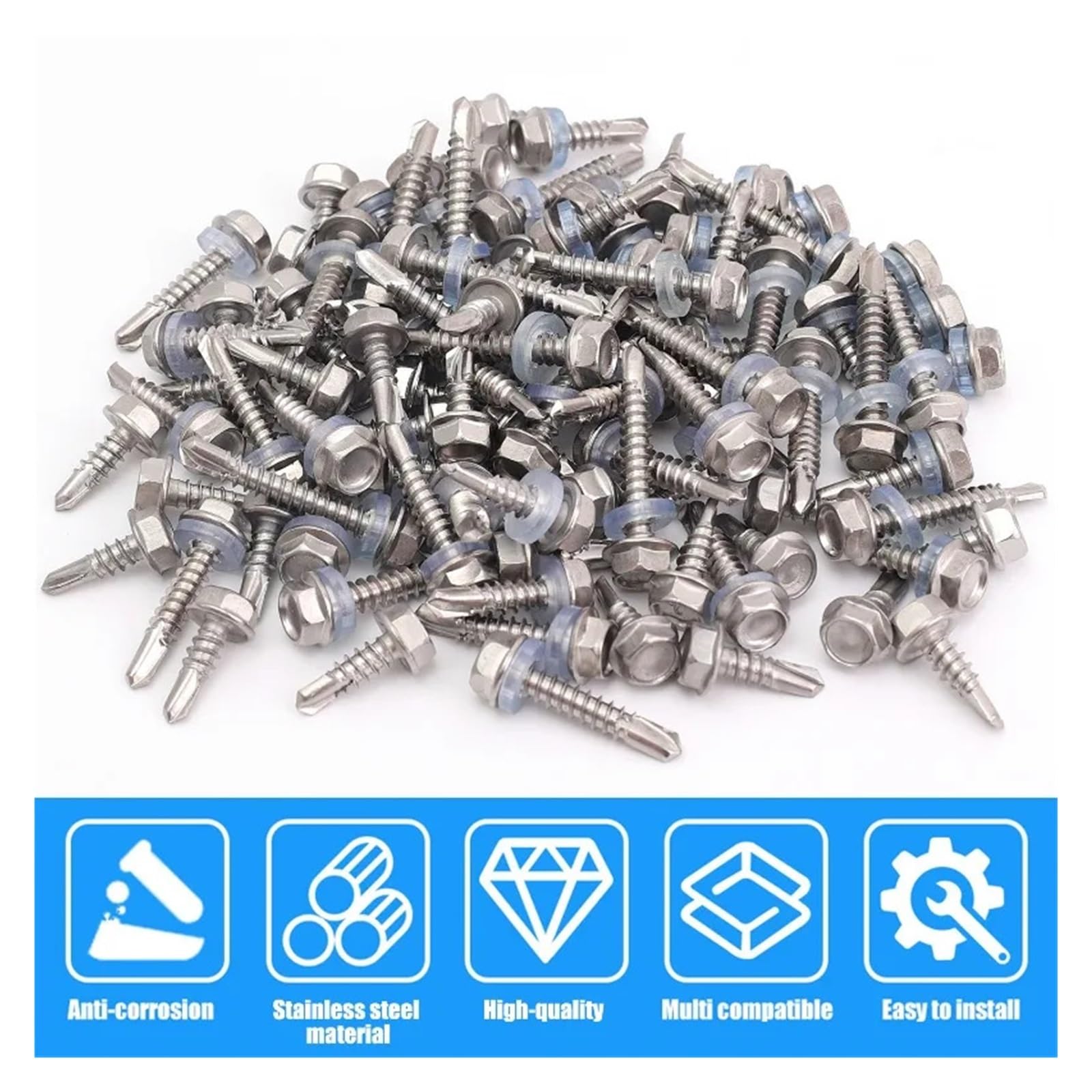 Tornillos Autorroscantes 200/20 piezas 410 tornillo autorroscante de acero inoxidable cabeza hexagonal resistente a la corrosión suministros Hardware sujeción(M4.8x19,200 PCS)