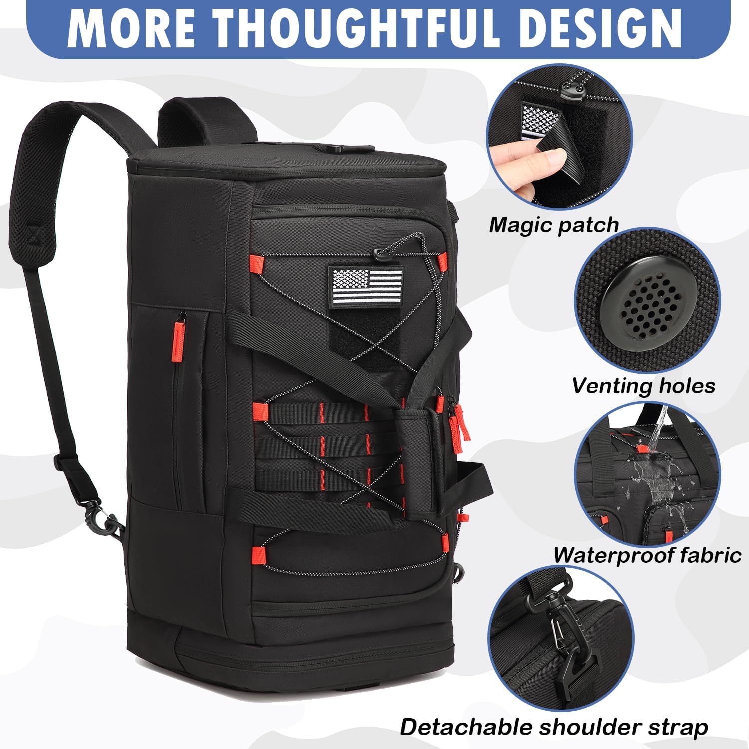 Gym Bag for Men and Women, 50L Extra Large Duffle Bag, 3-in-1 Travel Sports Duffel Bags with Shoe & Laptop Compartment for Overnight Weekender Gym Traveling Workout Deployment, Black+Red