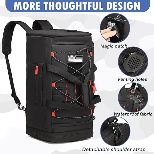 Miniatura 5 de Bolsa de gimnasio para hombres y mujeres con compartimento para zapatos y laptop, bolsa de viaje deportiva 3 en 1, Negro + rojo, Modas