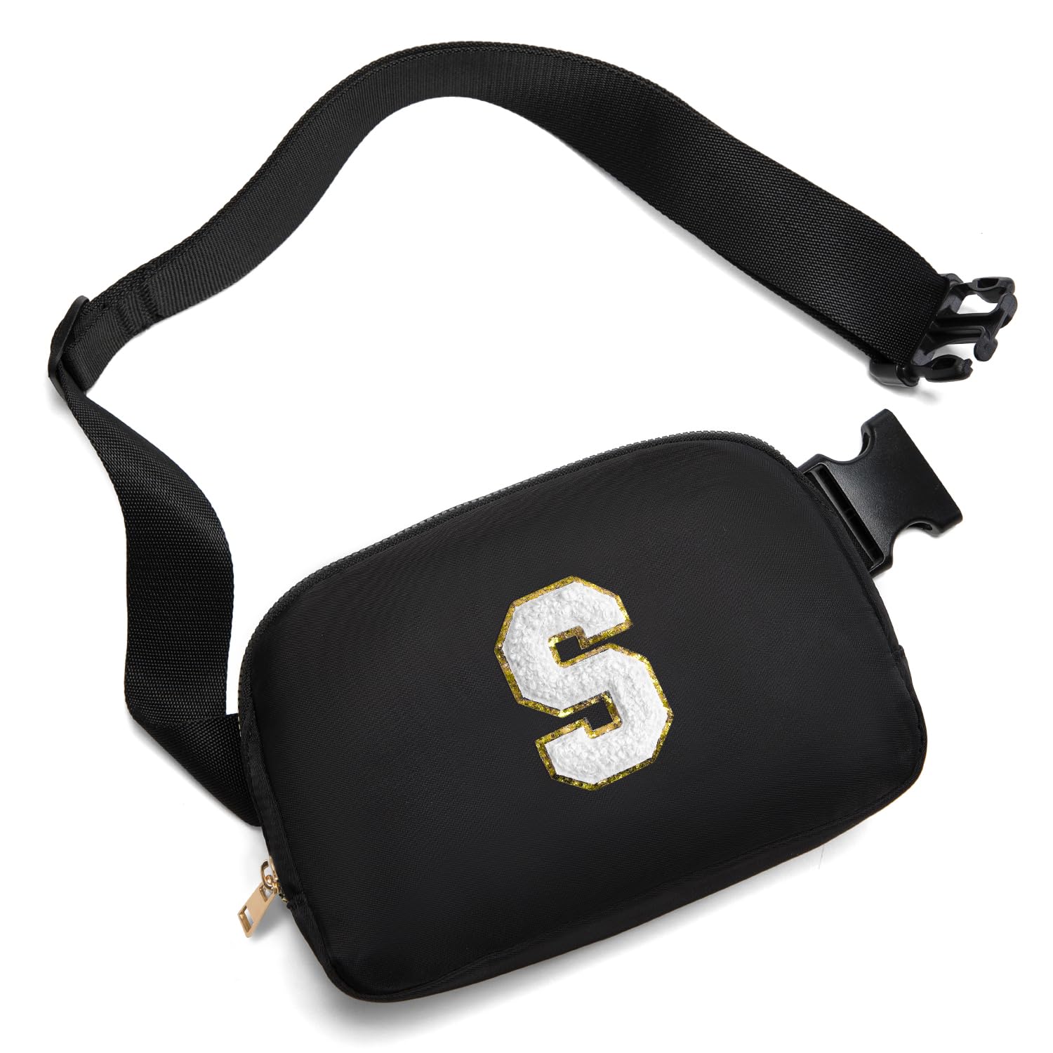 Gitus Birthday Gifts for 8 9 10 11 12 13 Year Old Girls Personalized Fanny Pack Crossbody Bags with Initial Letter Patch Belt Bag for Teen Girls Cute Trendy Stuff Travel Essentials (Black-S)