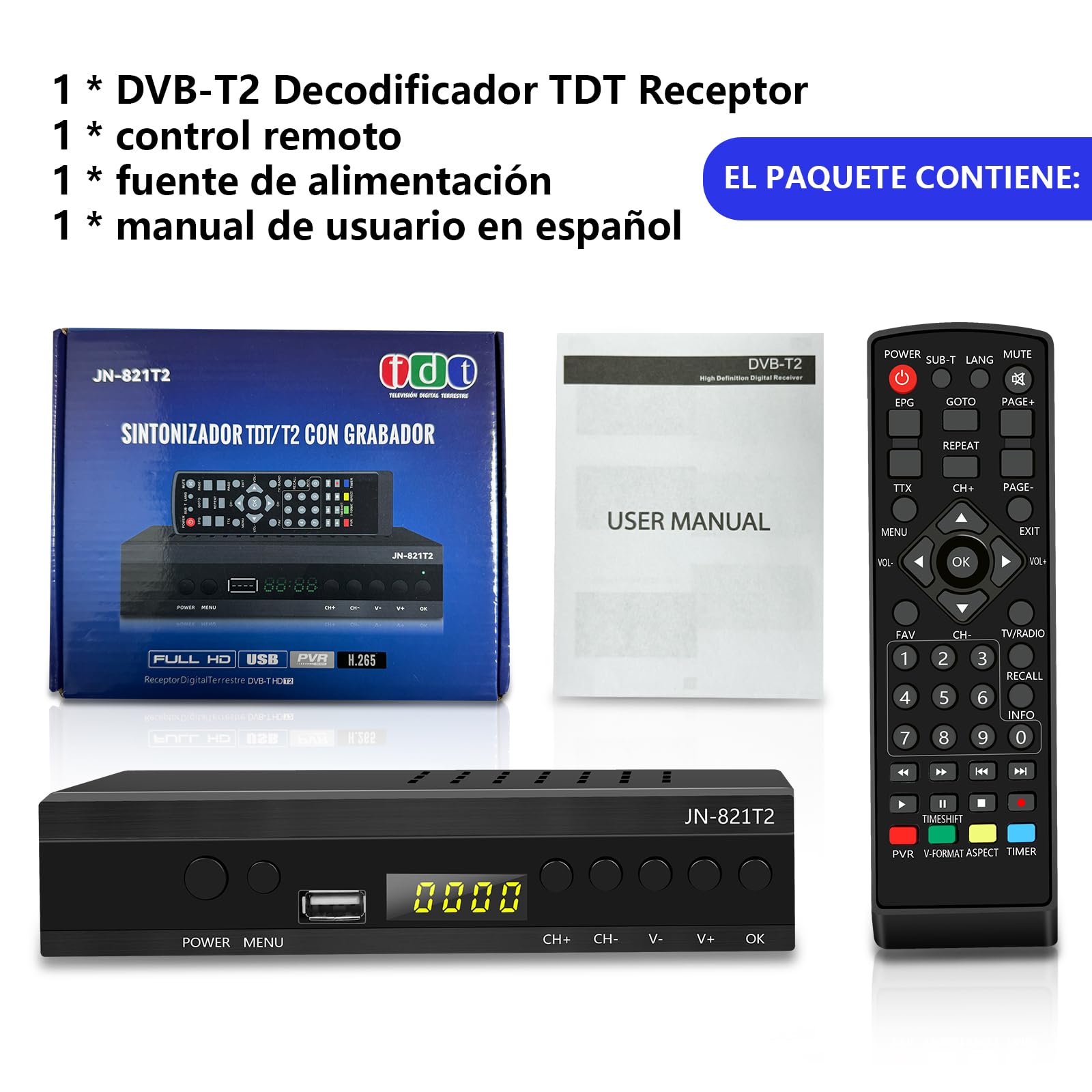 Décodeur TNT HD 2024, Tuner TNT HD, Récepteur TNT HD, Décodeur DVB-T2, HD 1080P H265 HEVC Main 10 Bits, Prend en Charge Les Fonctions ETHERNET/USB WiFi/Projecteur/Dolby/PVR/Multimédia