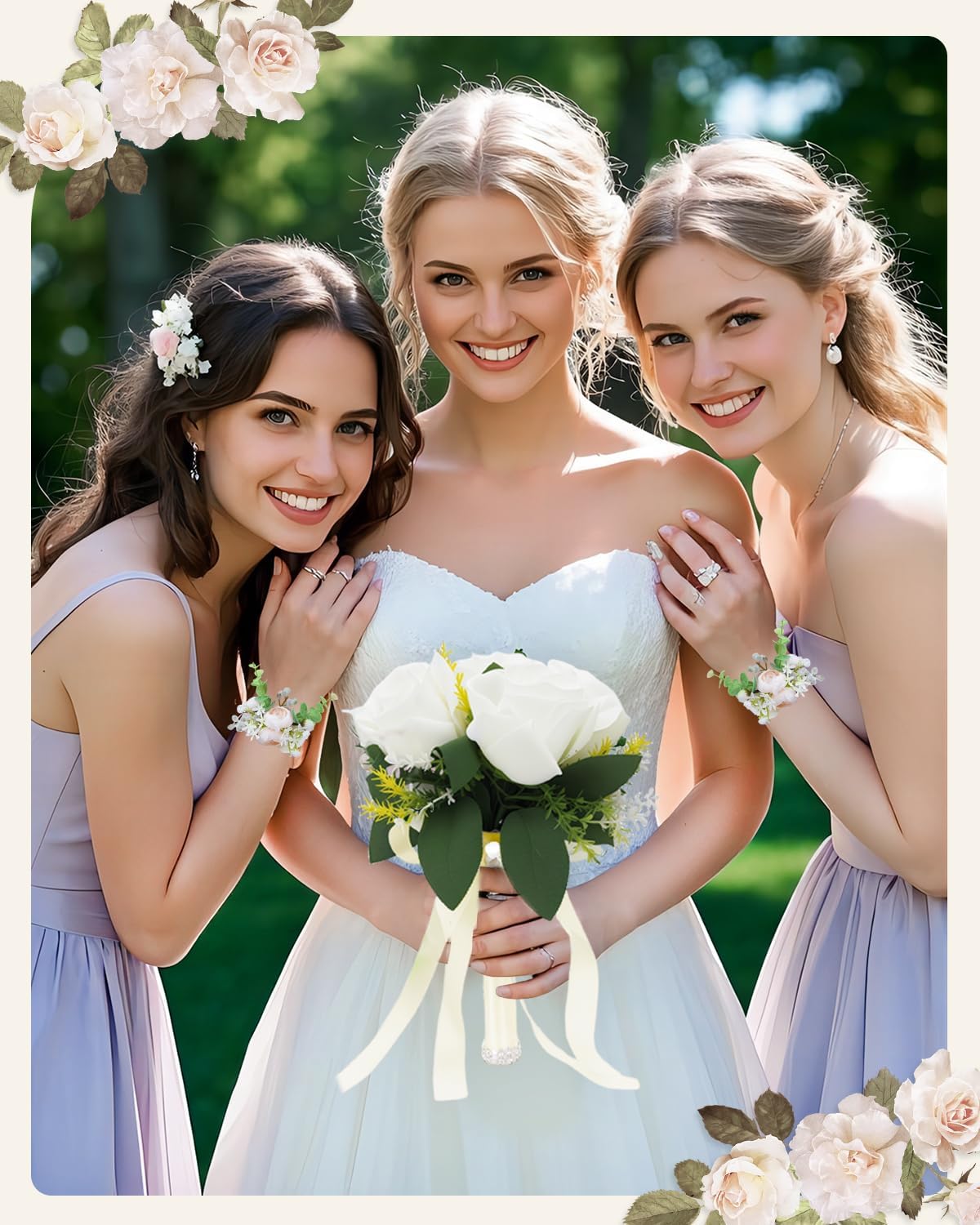 eZAKKA Set of 6 Bridesmaid Bouquets for Wedding, Flower Bouquets for Bridesmaid Wedding Bridal Anniversary Decorations, White