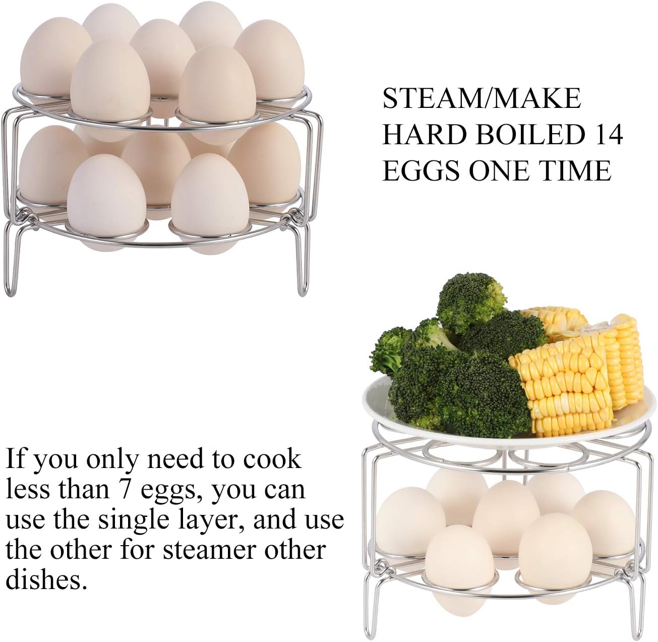 Aozita Stackable Egg Steamer Rack Trivet for Instant Pot Accessories - Fits 5,6,8 qt Pressure Cooker - 2 Pack Stainless Steel Multipurpose Rack