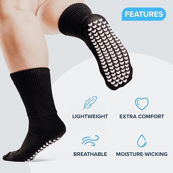 FORTIVO 2 Pairs Extra Wide Socks For Swollen Feet, Non-Slip Hospital and Diabetic Socks for Men and Women