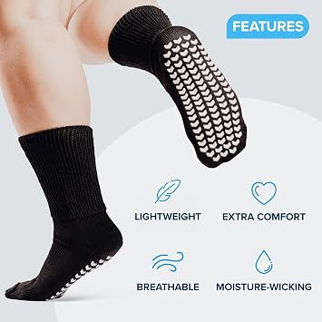 FORTIVO 2 Pairs Extra Wide Socks For Swollen Feet, Non-Slip Hospital and Diabetic Socks for Men and Women