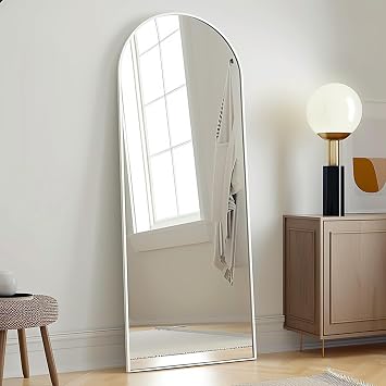 Prywot Arched Floor Mirror, 57 "x 20" Full Length Mirror Wall Mirrors Hanging or Leaning Arched-Top Full Body Mirrors with Stand for Bedroom, Dressing Room, White