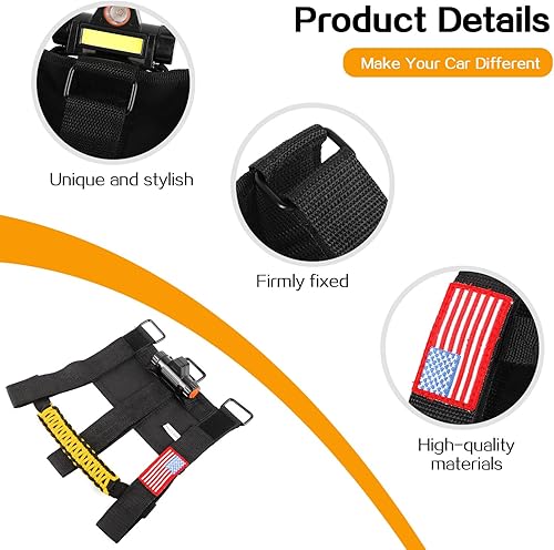 Miniatura 6 de Hoolcar 4 asas de agarre de barra antivuelco, asas de agarre de paracaídas con luz de cúpula compatibles con Jeep Wrangler YJ TJ JK JKU JL JLU y