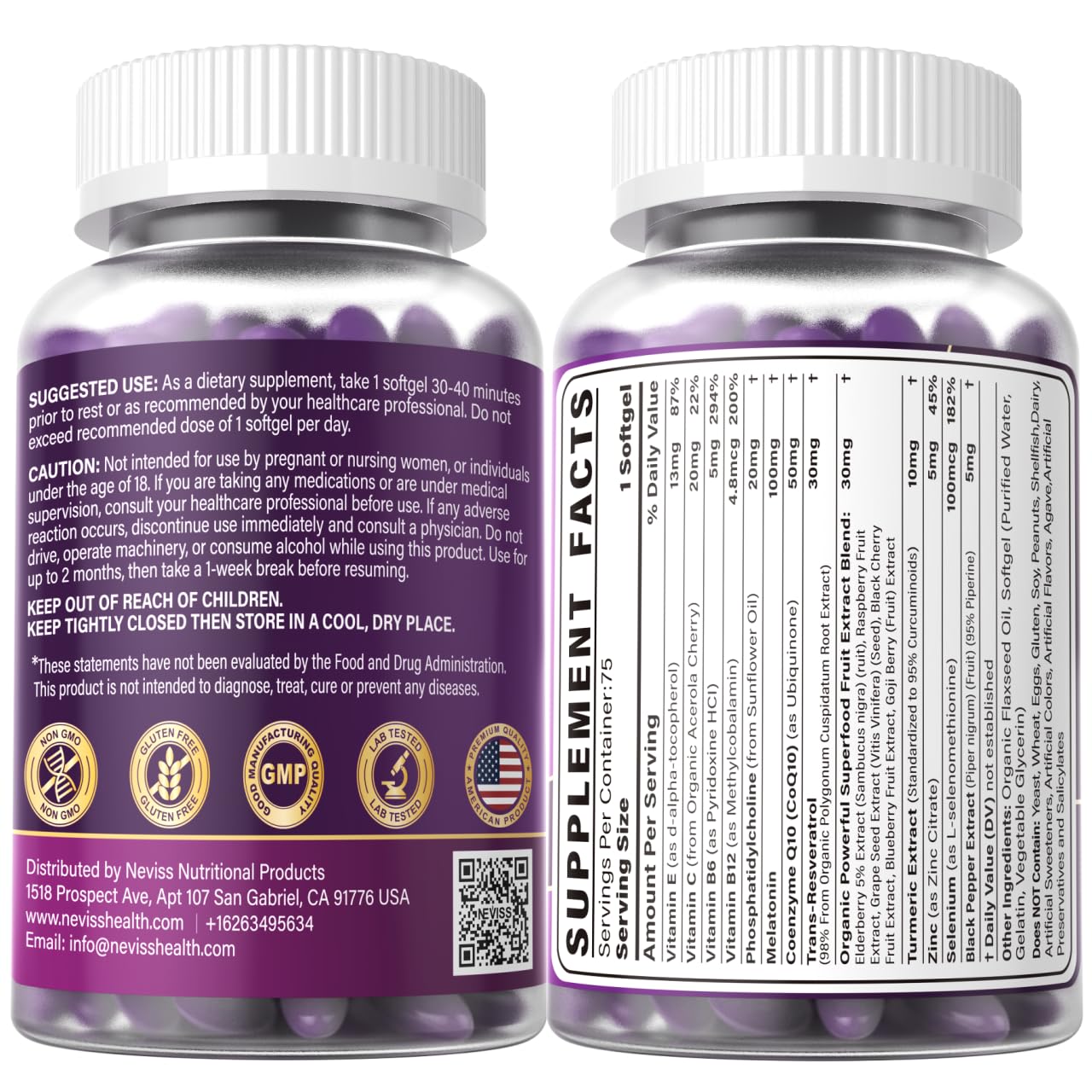 Melatonin 100mg - High Potency Antioxidant & Cognitive Formula, 75 Softgels — Amazon image 9