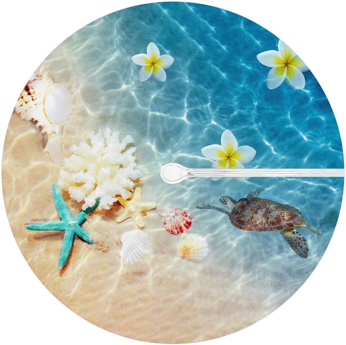 Beach Starfish Round Tablecloth with Umbrella Hole and Zipper Ocean Sea Outdoor Fitted Table Cover for Patio Picnic BBQS Elastic Edged Table Cloths Fit 36"-44"