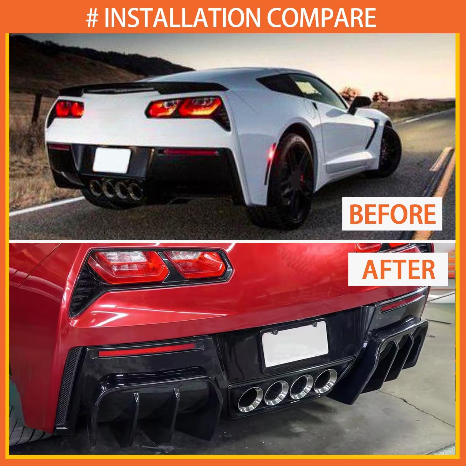 Rear Diffuser Compatibility with 2014-2019 Corvette C7 | Z06 Stage 3 Rear Bumper Chin Diffuser Kit Spoiler Splitter Gloss Black