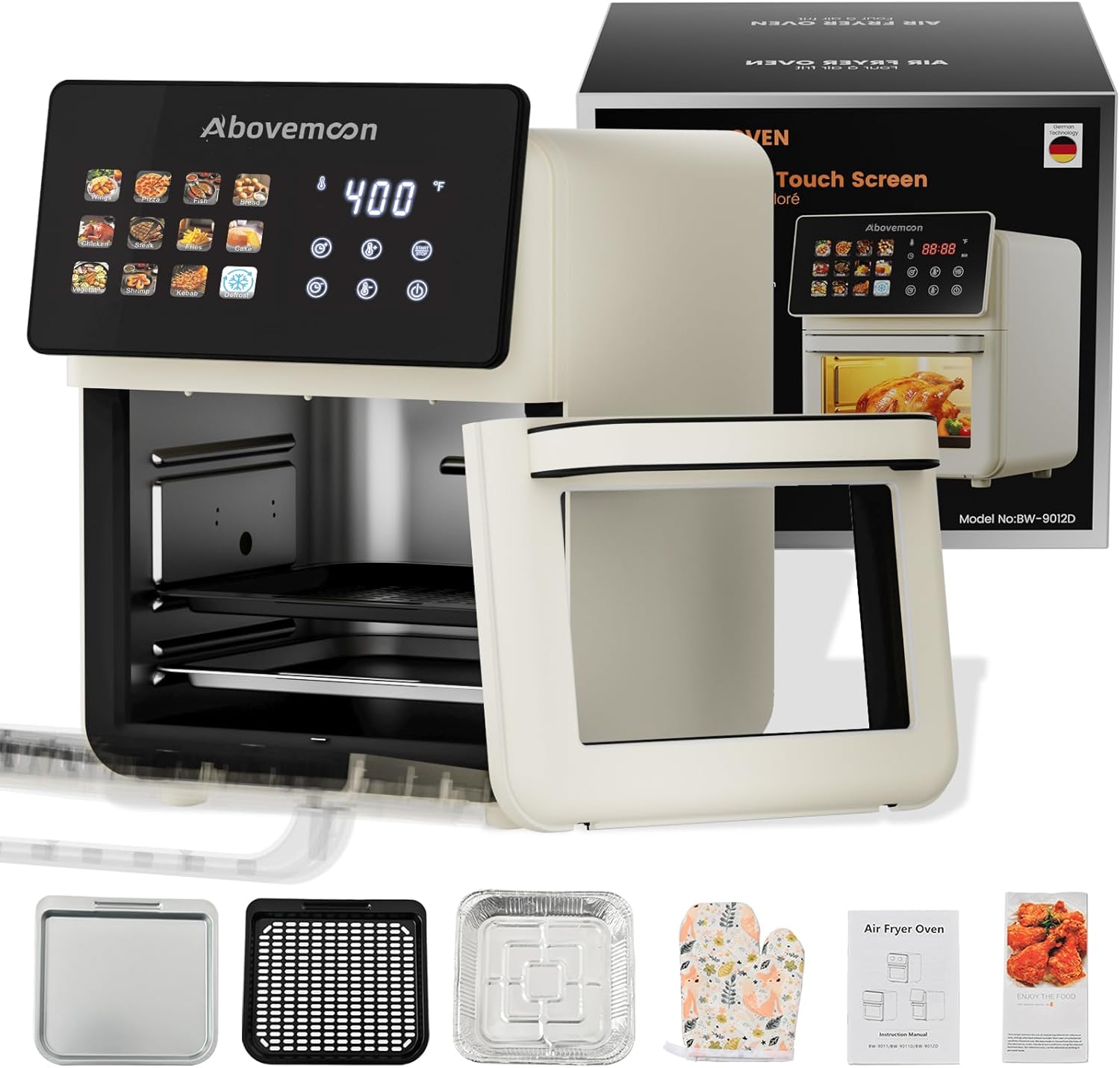 10L Large Xl Pro Air Fryer Oven With Grill Combo For Kitchen Countertop Use,12 in 1 Smart Convection Ovens,AirFryer With Glass View Window,Nonstick Basket,Fryer Liners,Removable Door-White