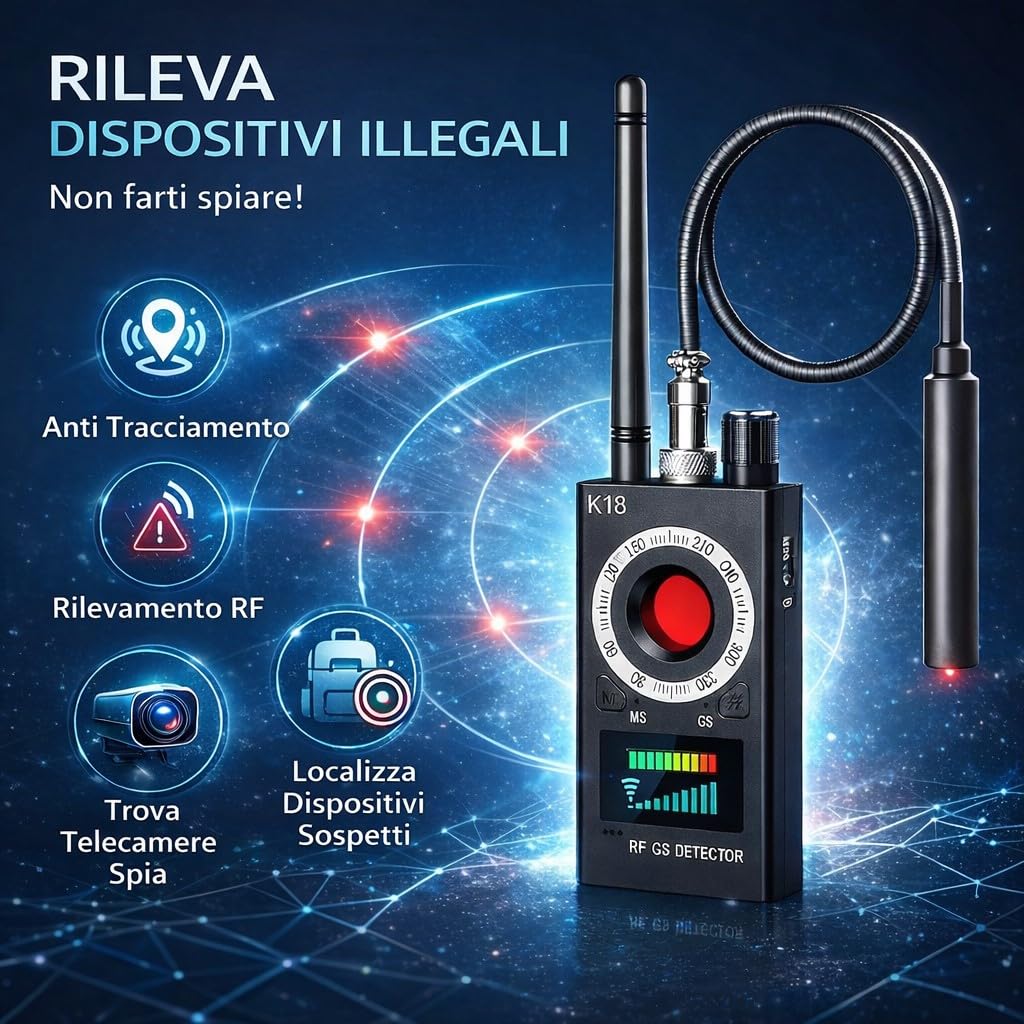 Detector de microespías K18 Anti Spy Detector RF GPS Cámaras Ocultas 1MHz-8000MHz Sensibilidad Ajustable Batería Recargable Portátil - CW1023