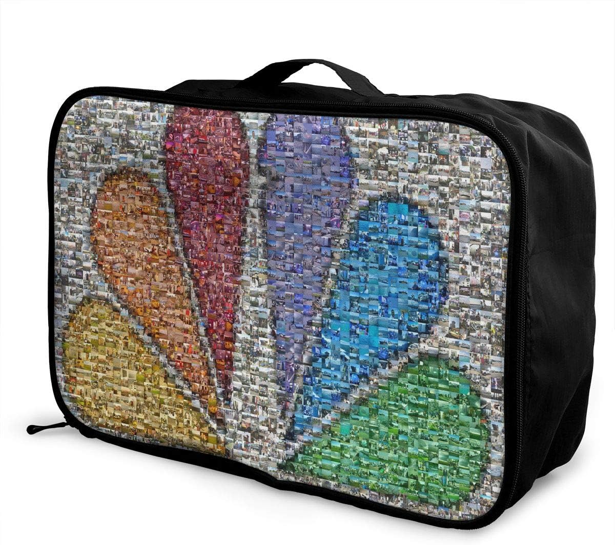 Travel Bags Peacock Photo Mosaic Portable Foldable Trolley Handle Luggage Bag