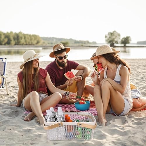 Miniatura 4 de Cesta portátil de malla para cosecha, organizador plegable con mango de bambú natural para cocina, jardín y pícnic, contenedor de almacenamiento