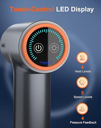 Miniatura 3 de arboleaf Pistola de masaje térmico de tejido profundo con calor, masajeador de percusión muscular de mano con cabeza de metal, 6 reemplazos para