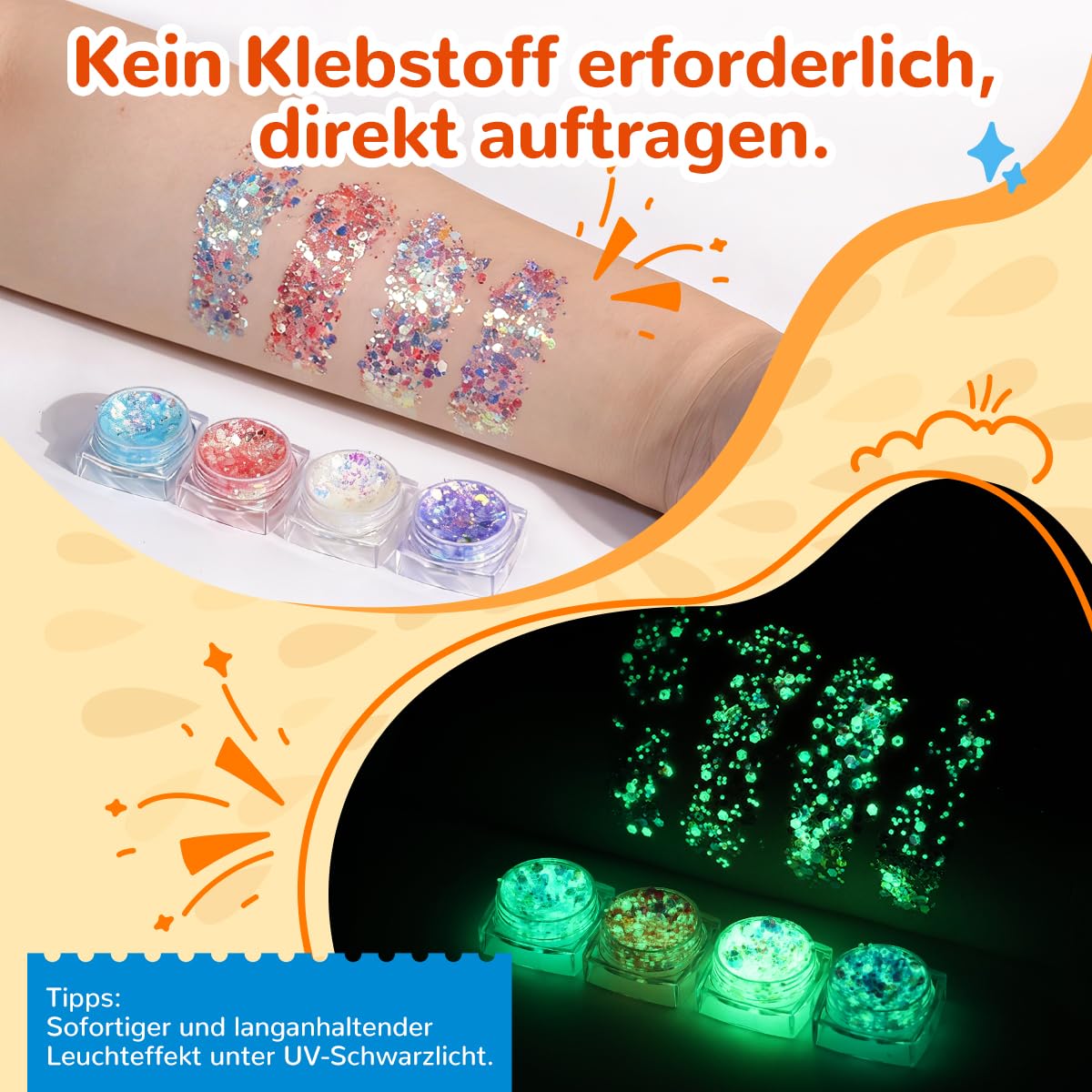 Bledras Glitzer Tattoo Set Kinder – 6 Tattoo Stifte + 31 Glitzerfarben – Komplett-Set mit 178 Schablonen, 5 Pinseln, 3 Klebern,Leucht-tattoos – Make-up Set für Mädchen & Jungen – Geschenk ab 3 Jahren