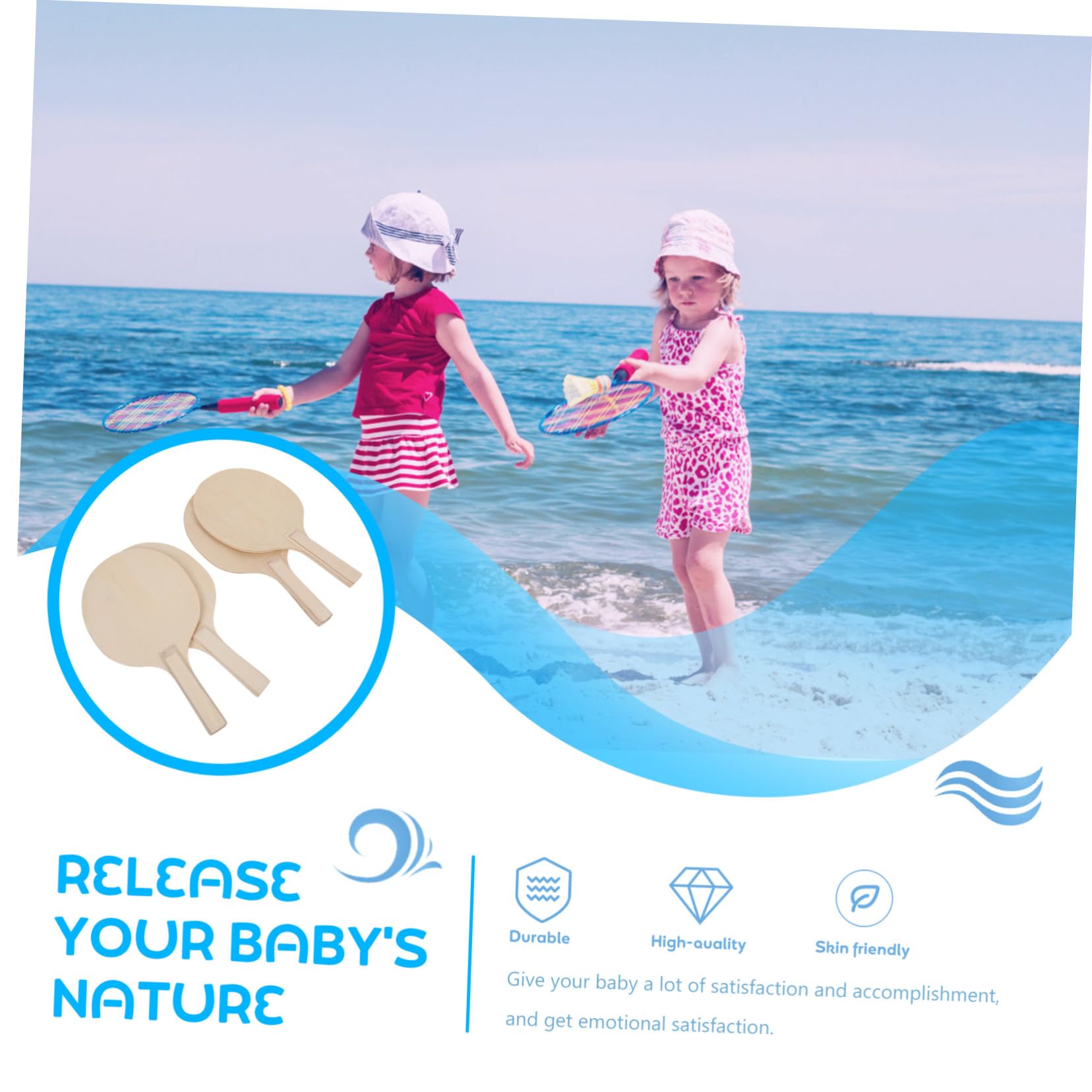 4pezzi Racchette da Spiaggia in Legno Naturale Resistenti Racchette da Badminton per Gioco all Aperto in Marrone Adatte Ragazza Adolescenti e Adulti per Allenare Coordinazione