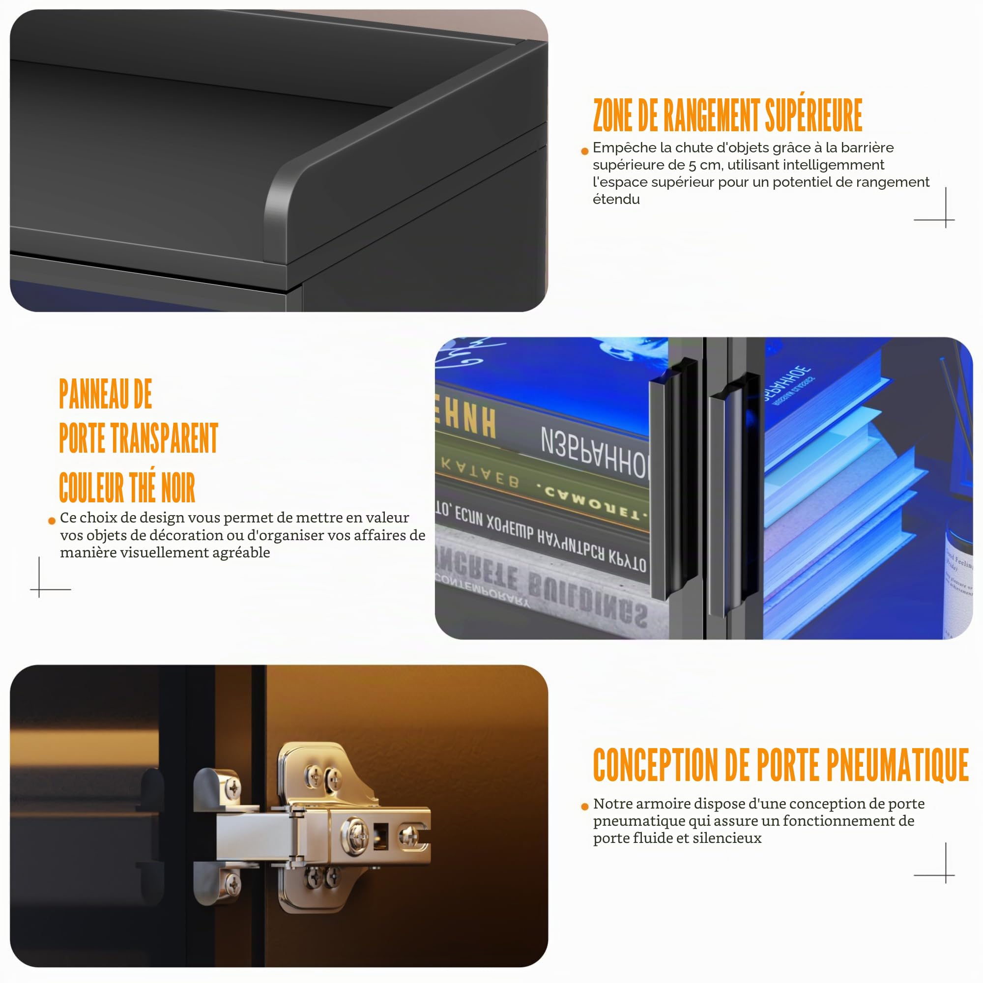 FREDEES Vitrine avec éclairage LED - Vitrine de collection à 5 étages avec capteur intelligent - Vitrine sur pied en acrylique avec étagères réglables - Pour salon, bureau - Noir