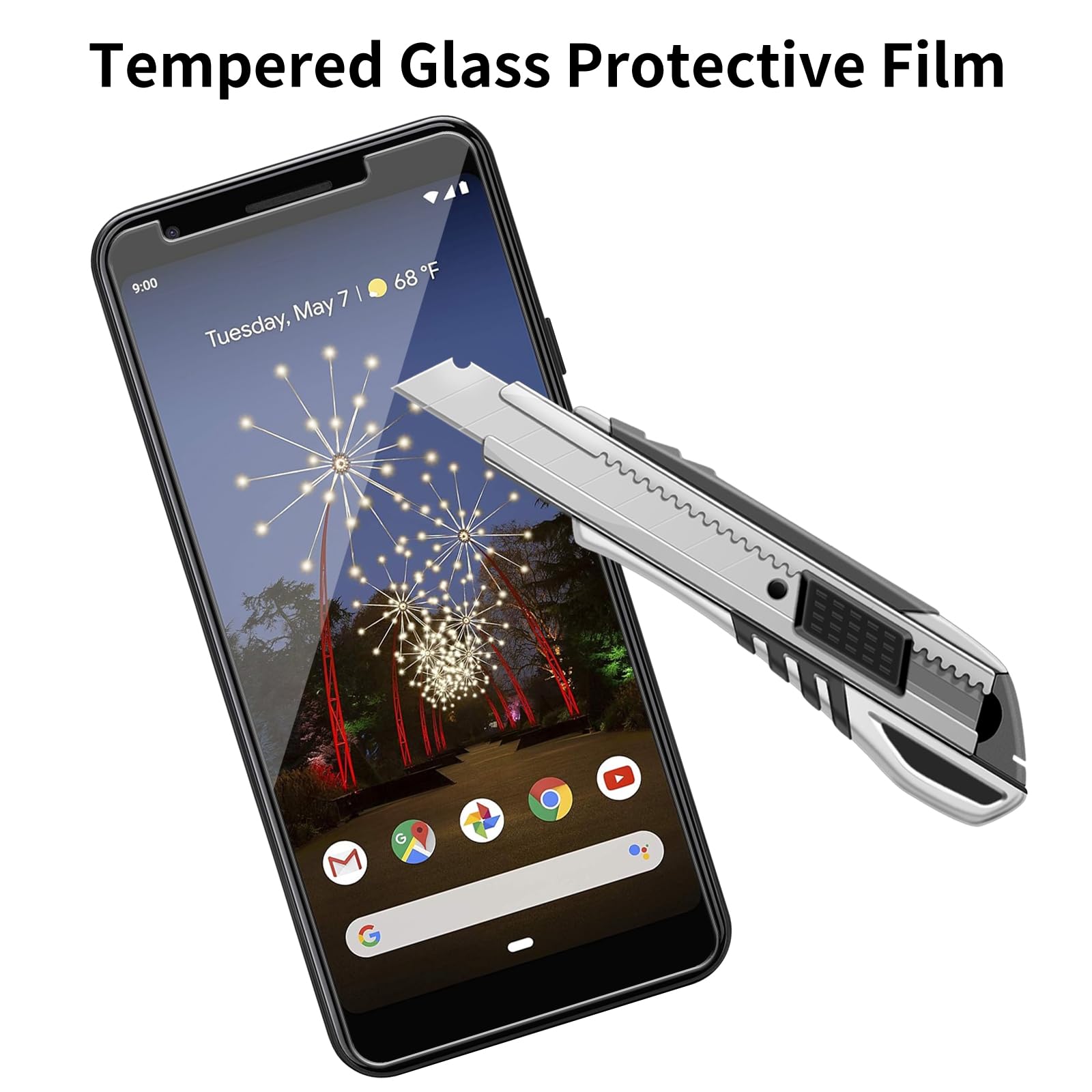 [Paquete de 4 protectores de pantalla de vidrio compatibles con Google Pixel 3a [dureza 9H], vidrio templado HD, resistente a los arañazos, fácil de instalar, compatible con fundas, sin
