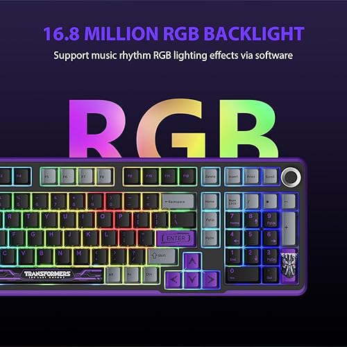 Miniatura 5 de Transformers GK01 Teclado mecánico inalámbrico con perilla, 101 teclas RGB cremoso teclado para juegos, BT5.0USB-C2.4GHz, interruptores lineales