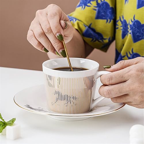 Miniatura 4 de Juego de tazas de café, taza de espejo y platillo creativo de lujo, taza de imagen invertida, taza de té de porcelana con incrustaciones doradas,