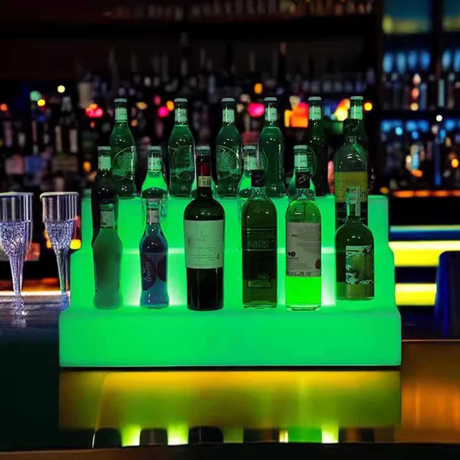 Scaffale per Bottiglie da Liquore LED | Supporto per Bottiglie da Bar Illuminato a 3 Livelli | Espositore Illuminato per Bar Domestico/Commerciale | Ripiani in Acrilico con Luci