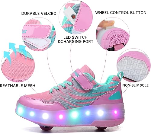 Miniatura 8 de BFOEL Zapatos de rodillo recargables para niños y niñas de 6 a 14 años con luz LED, tenis para jugar al aire libre, cumpleaños