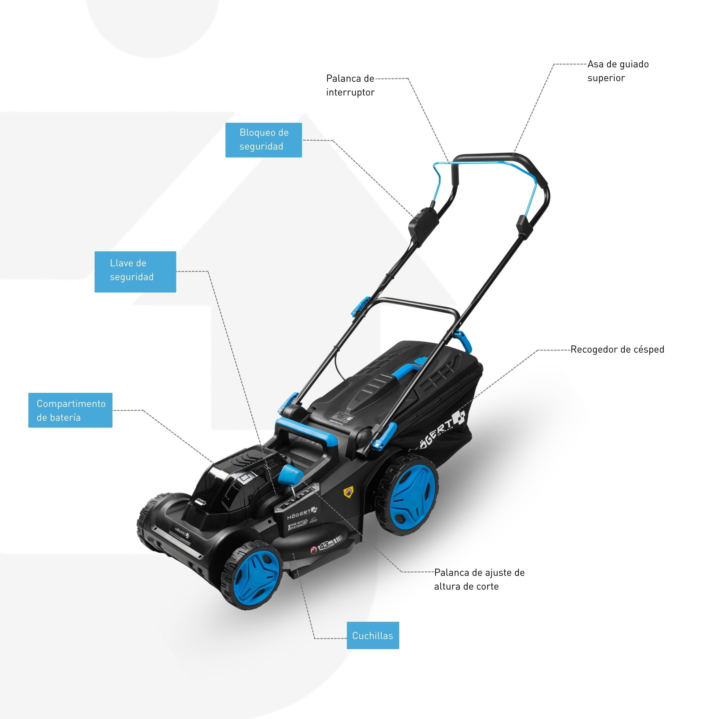 HÖGERT TECHNIK - Set cortacésped con batería 43 cm 2x18V con Taladro Atornillador 50 NM, 2X baterías de 4,0 Ah y Cargador Duo, cortacésped eléctrico sin escobillas Set Completo para jardín y Taller