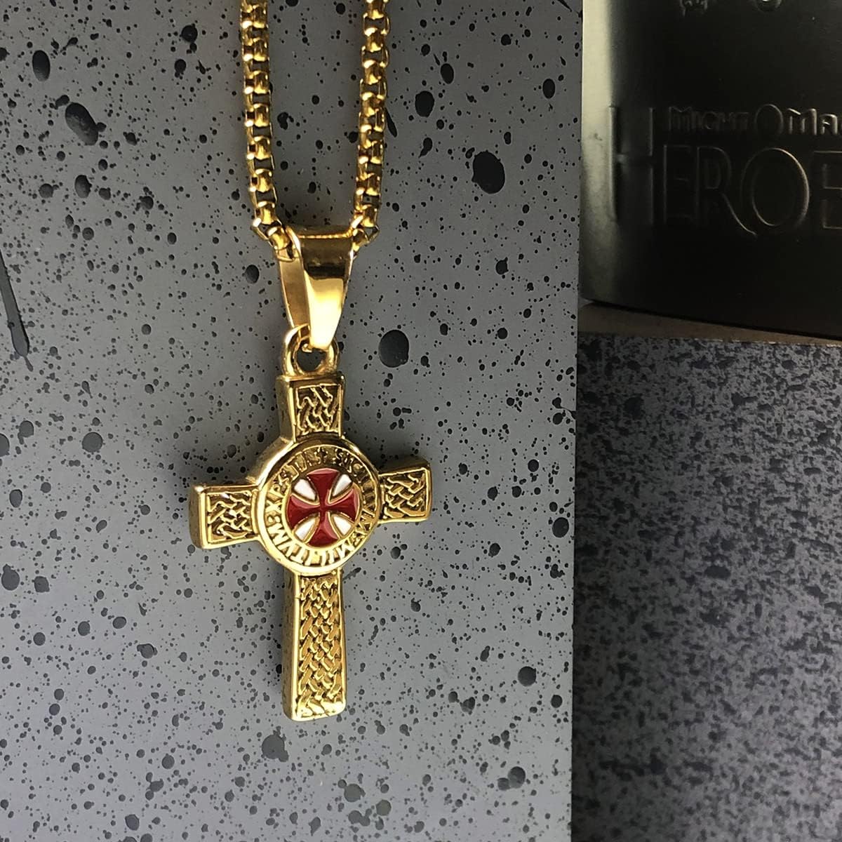 bahamut Knights Templar Cross Pendant Necklace for Men Stainless Steel Vintage Crusader Holy Knight Jewelry with 25 inches Chain Link - Image 3