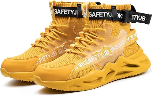 Miniatura 9 de Botas de trabajo de seguridad con punta de acero para hombres y mujeres, antideslizantes, ligeras, transpirables, industriales y de construcción