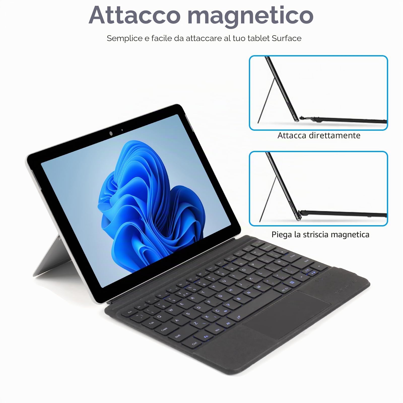 TECHGEAR Tastiera Surface Go per Microsoft Surface Go 1, 2, 3, 4, sottile, wireless, Bluetooth, retroilluminazione, trackpad/touchpad di precisione, QWERTY