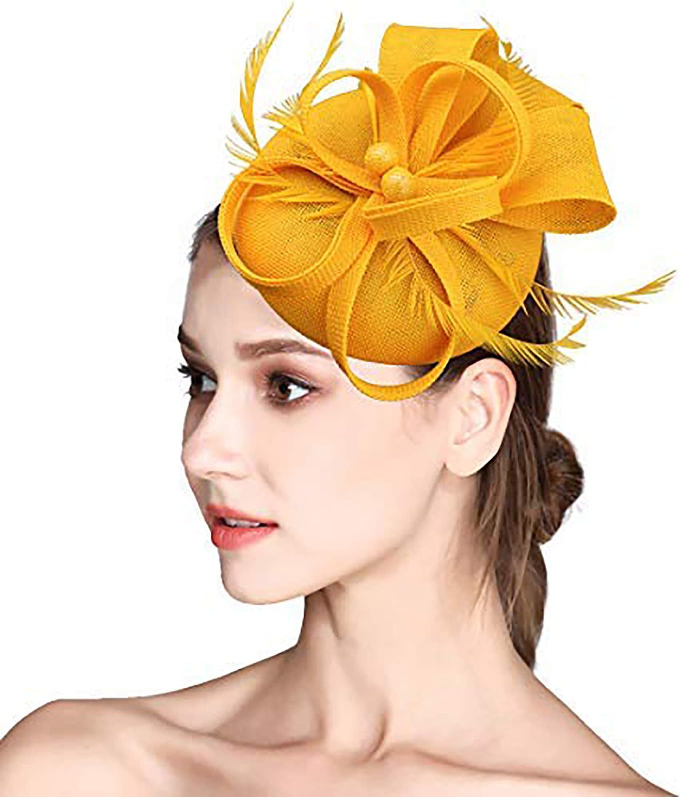 HOLDOOR Fascinator Sinamay Feather Fascinators Hat for Women Pillbox Hat Tea Party Kentucky Derby Cocktail Royal Banquet Hats Hair Clip