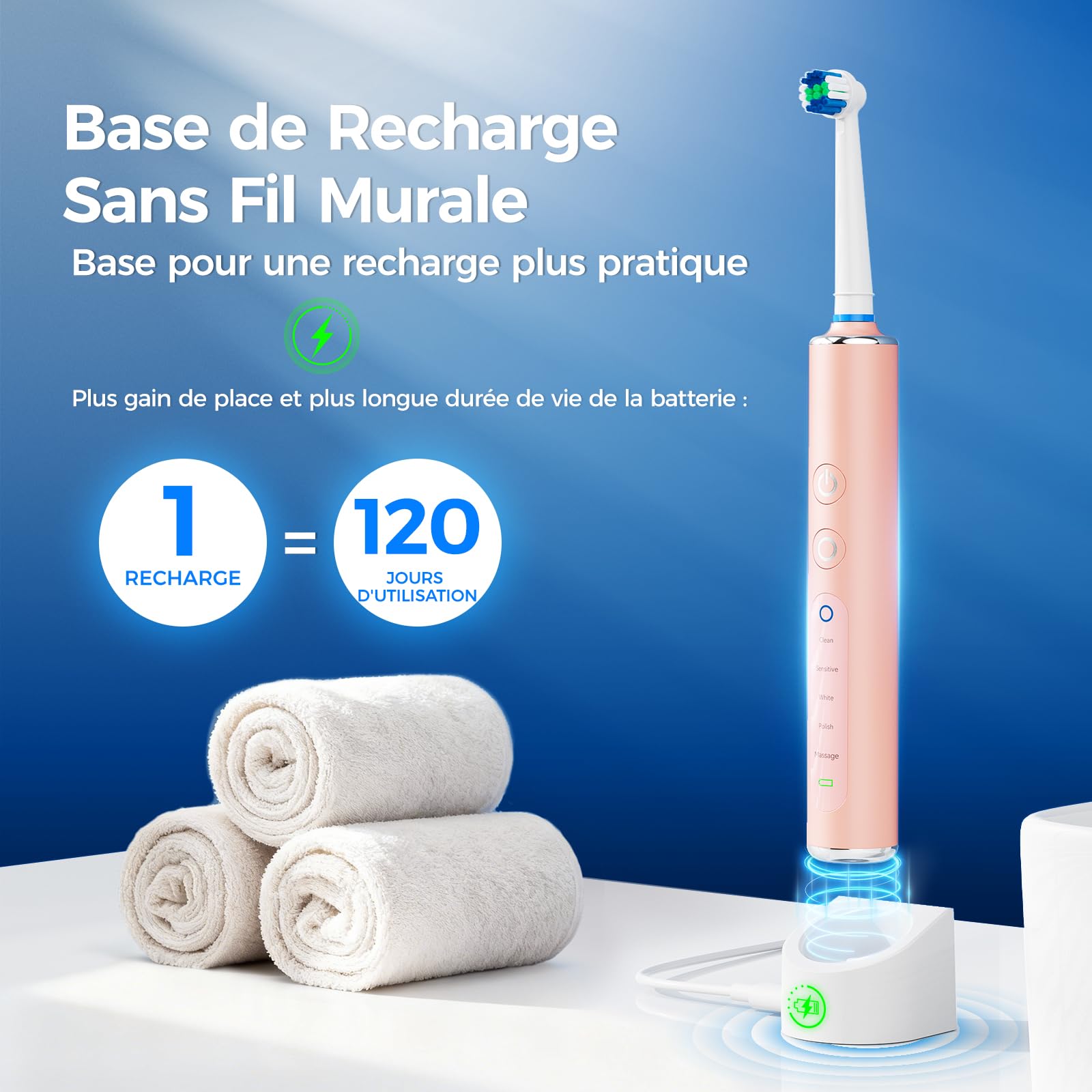 Brosse à Dents Électrique Rotative Pour Adultes et Enfant, 3 Intensités 5 Modes, Brosse à Dent Électrique avec 8 Têtes de Brosse, Étui de Voyage, Étanche IPX7, Batterie 120 Jours