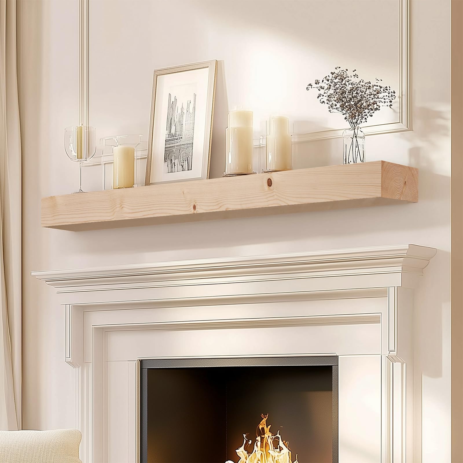 Photo 1 of ABSWHLM Solid Wood Fireplace Mantel, 60x7x3in