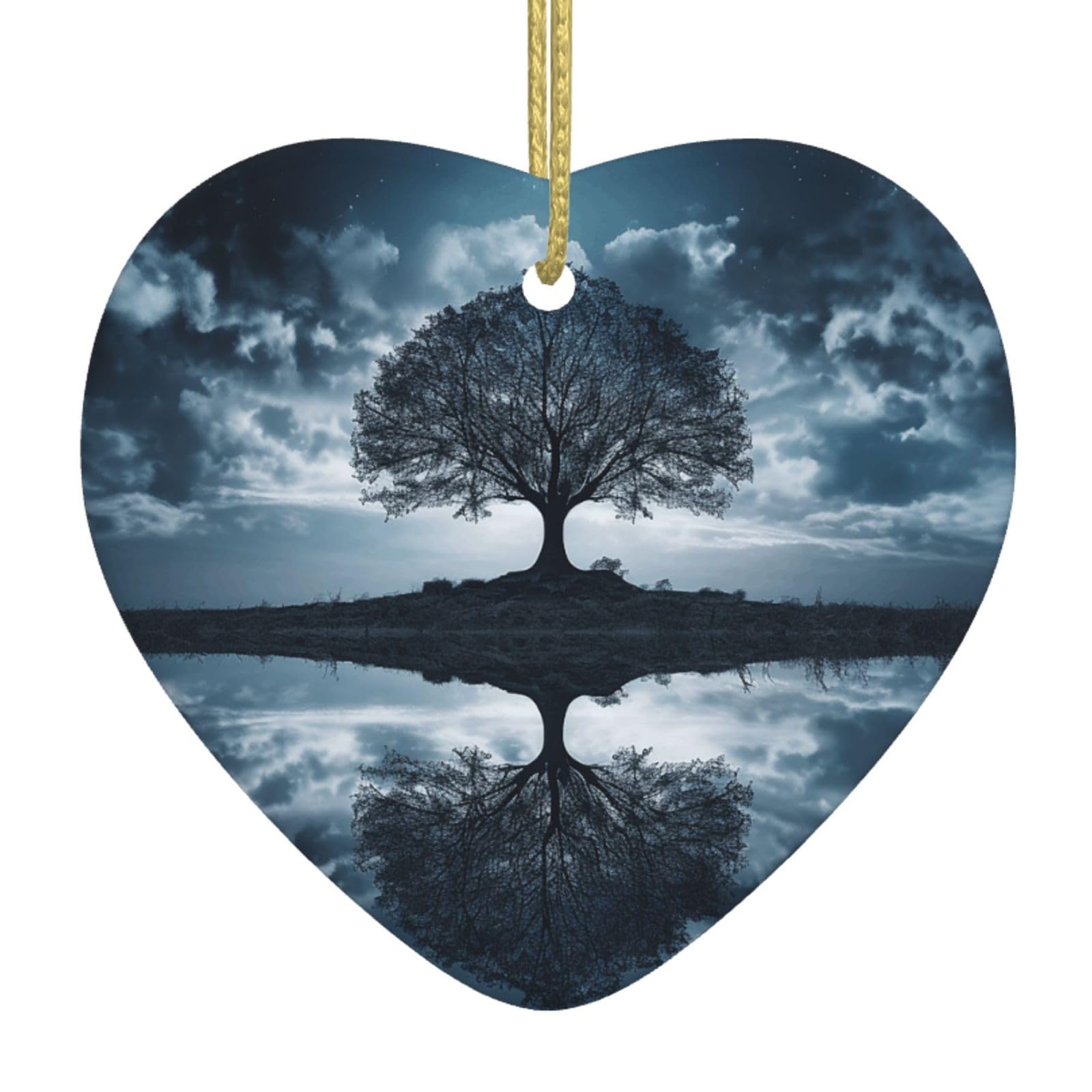 Reflection Christmas Ornament 2025 Heart Ceramic Hanging Ornaments for Home Decor Christmas Decorations with Gold Rope Double-Sided Xmas Tree Ceramic Hanging for Holiday Party