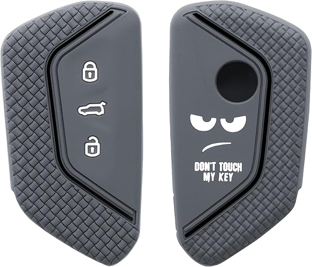 kwmobile Etui na kluczyki samochodowe kompatybilne z VW Golf 8, 3 przyciski, etui na kluczyki samochodowe Don't Touch My Key, białe, szare, czarne