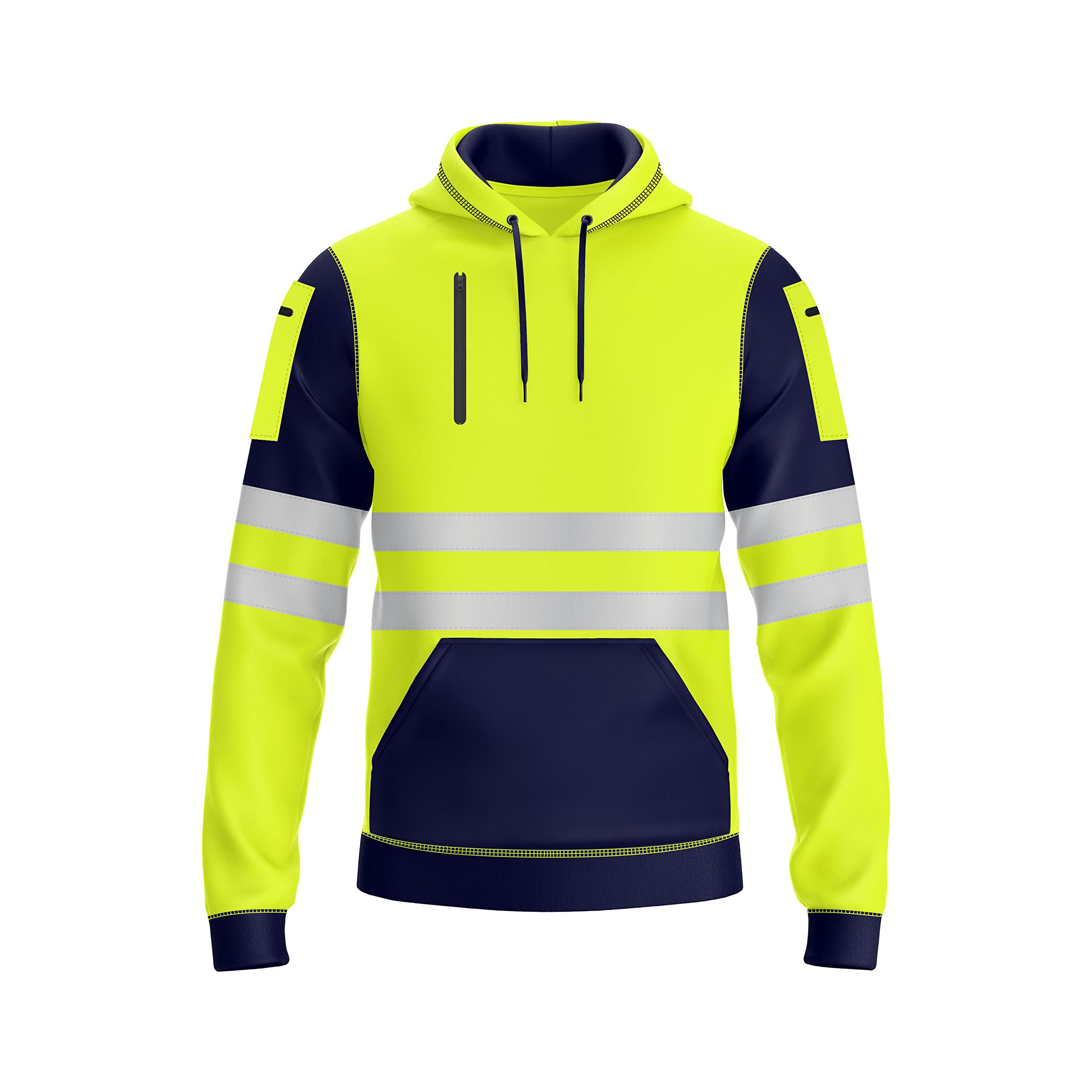 NOROZEMens Hi-Viz Pullover Hoodie Grey Reflective Tape High Visibility Safety Coat Sweatshirt