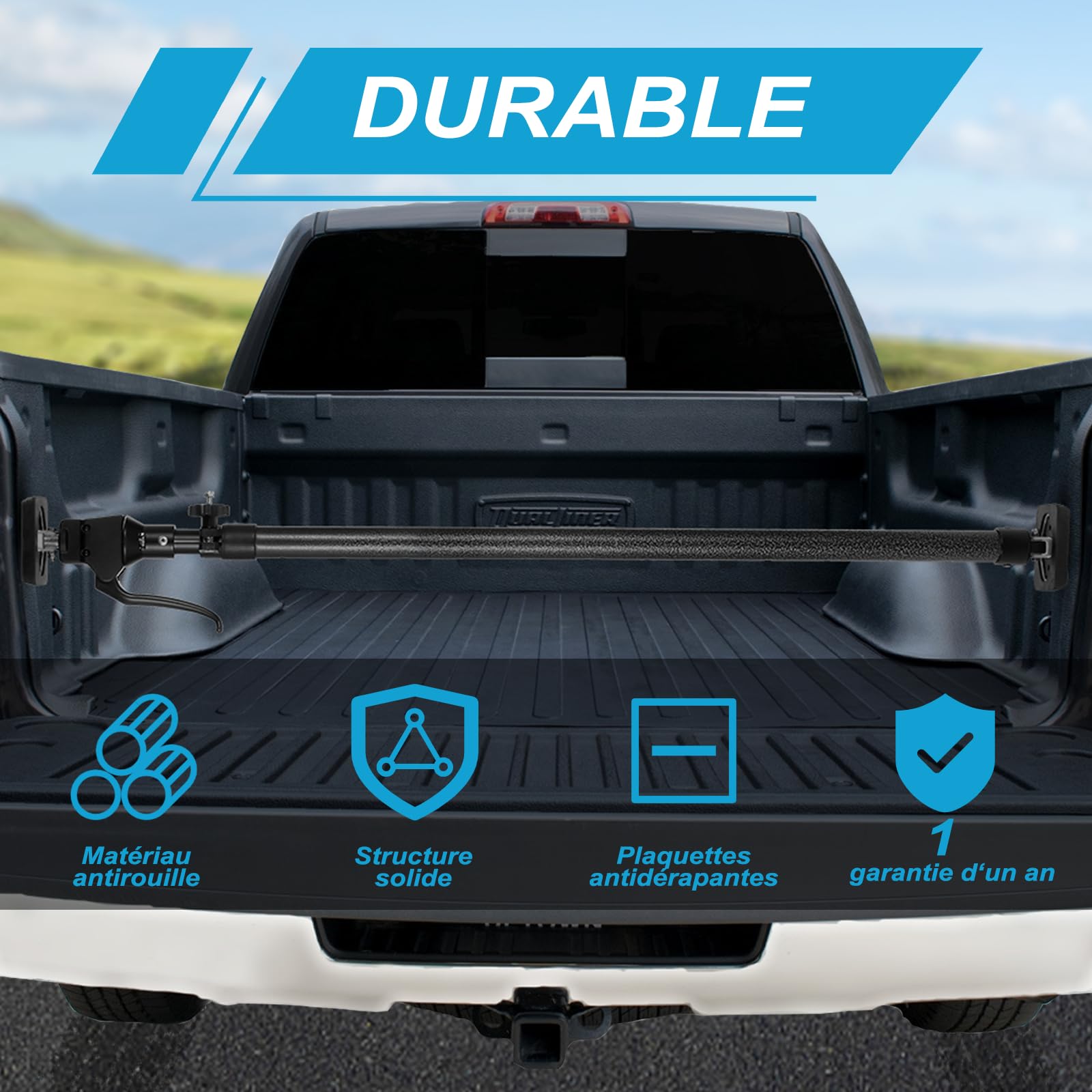 Barre de Cargaison pour Pick-up, SUV, Remorque, Van, Ajustable de 100 à 180 CM, Inclut 1 Filet de Rangement Premium et 1 Barre de Séparation